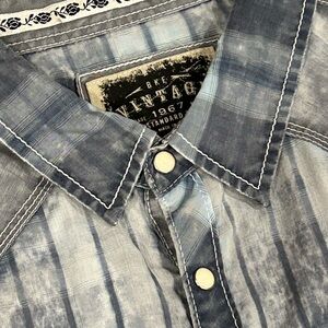 Vintage Gray and Blue Casual Button Down Shirt